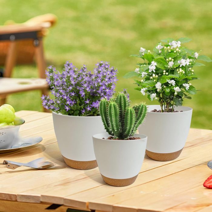 Self Watering Planters Set of 7 White - Indoor Outdoor Plant Pots for Herbs  Flowers Vegetables Garden
