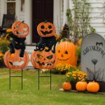 Solar Pumpkin Black Cat Garden Stake