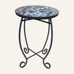 12" Blue Mosaic Outdoor Side Table - Ceramic Tile Top with Black Metal Frame
