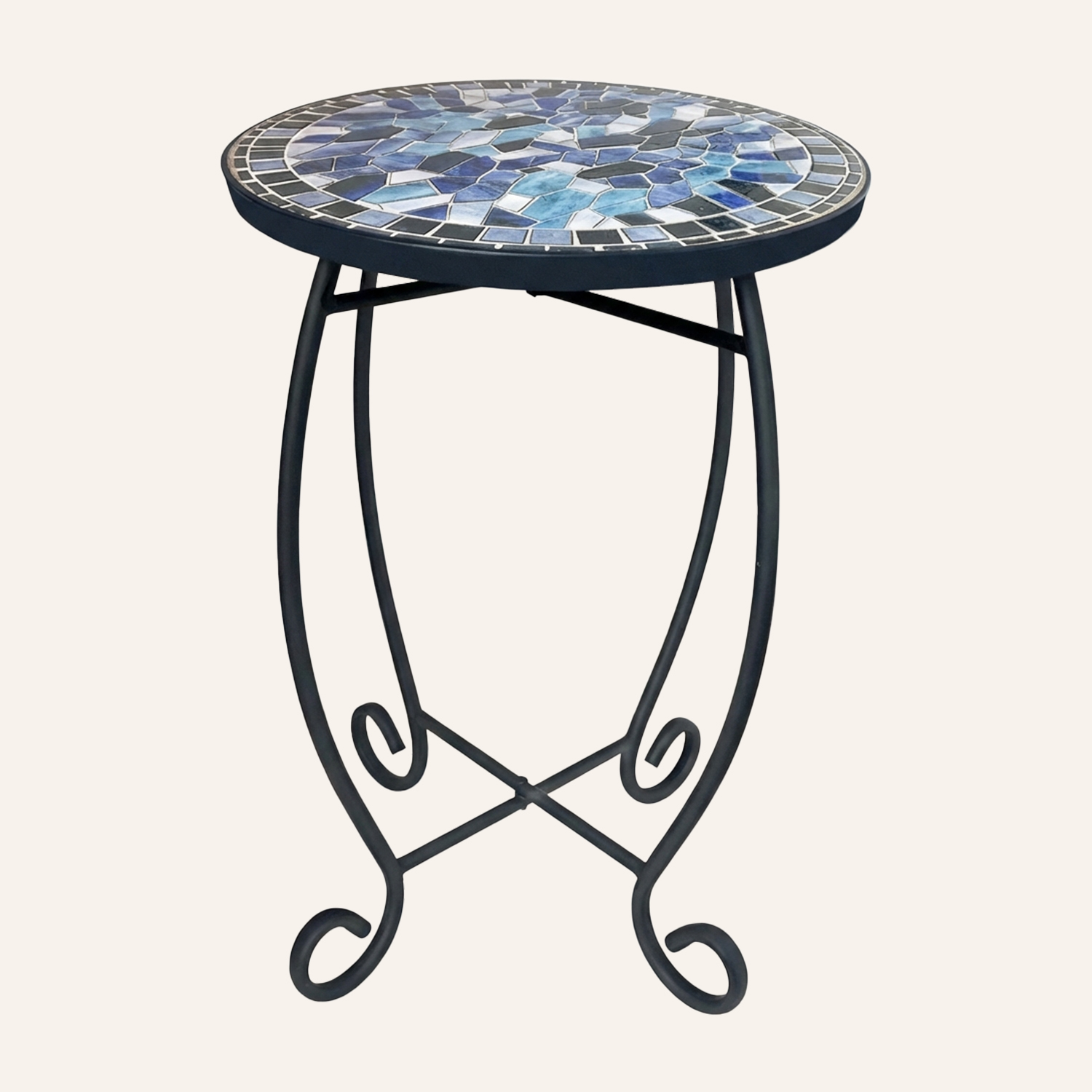 主图 12" Blue Mosaic Outdoor Side Table - Ceramic Tile Top with Black Metal Frame - Image 1