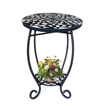 Ceramic & Metal Round Side Table - 12" Indoor/Outdoor Accent Table for Home, Patio & Garden Decor