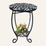 Ceramic & Metal Round Side Table - 12" Indoor/Outdoor Accent Table for Home, Patio & Garden Decor