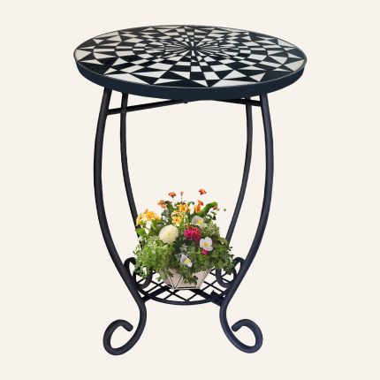 Ceramic & Metal Round Side Table - 12" Indoor/Outdoor Accent Table for Home, Patio & Garden Decor