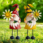 Garden Gnome Yard Stakes - Bee & Ladybug Metal Outdoor Decor | Lawn/Patio Statues