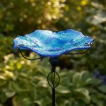 11" Glass Bird Bath & Feeder (Blue) with Metal Stake