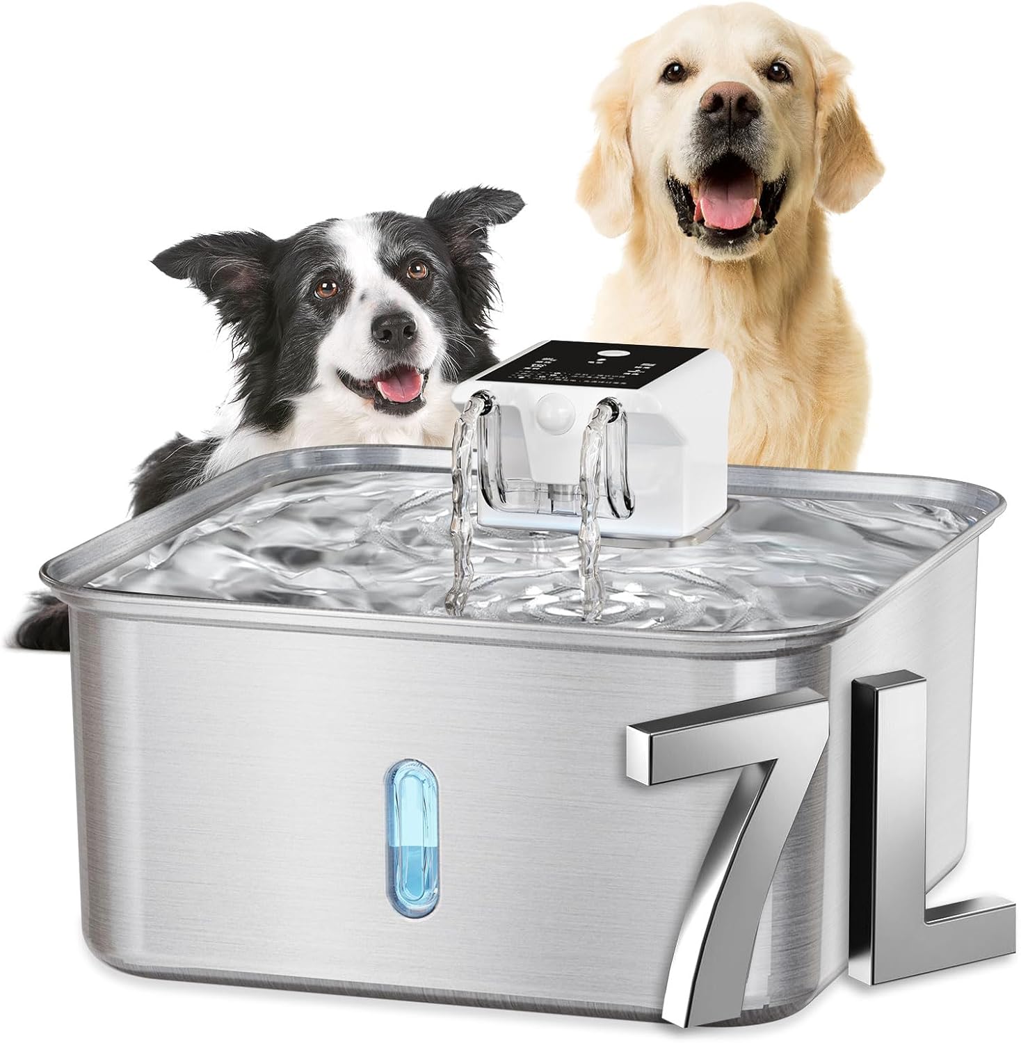 71fbpAFtVzL._AC_SL1500_ 7L Large Stainless Steel Pet Water Fountain (Square+5 Filters+5 Sponges) - Motion Sensor Auto Dispenser - Image 1