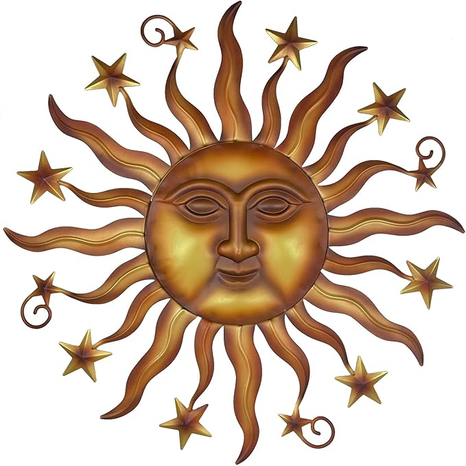 71ix9oFQd+L._AC_SX679_ 24" 3D Sun & Star Metal Wall Art - Image 1