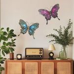 12″ Butterfly Wall Decor(Set of 2) – Metal & Glass Hanging Art