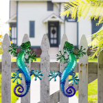 Iridescent Gecko Wall Art 15" - Metal Lizard Outdoor Decor | Garden Yard Fence Sculptures