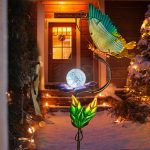 Solar Butterfly Garden Light - Metal Yard Art with Crackle Glass Ball