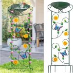 35″ Butterfly Metal Bird Bath & Trellis