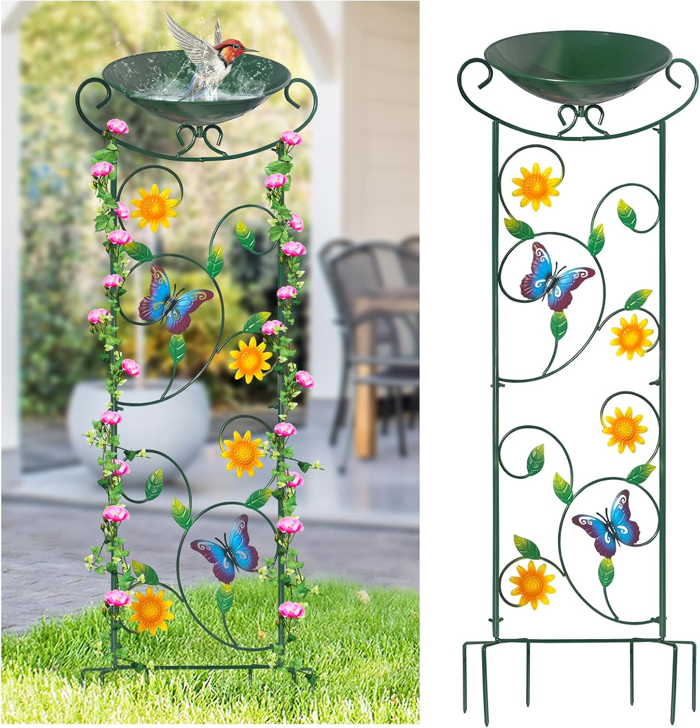 81lEJEijjZL._AC_SL1500_ 35″ Butterfly Metal Bird Bath & Trellis - Image 1