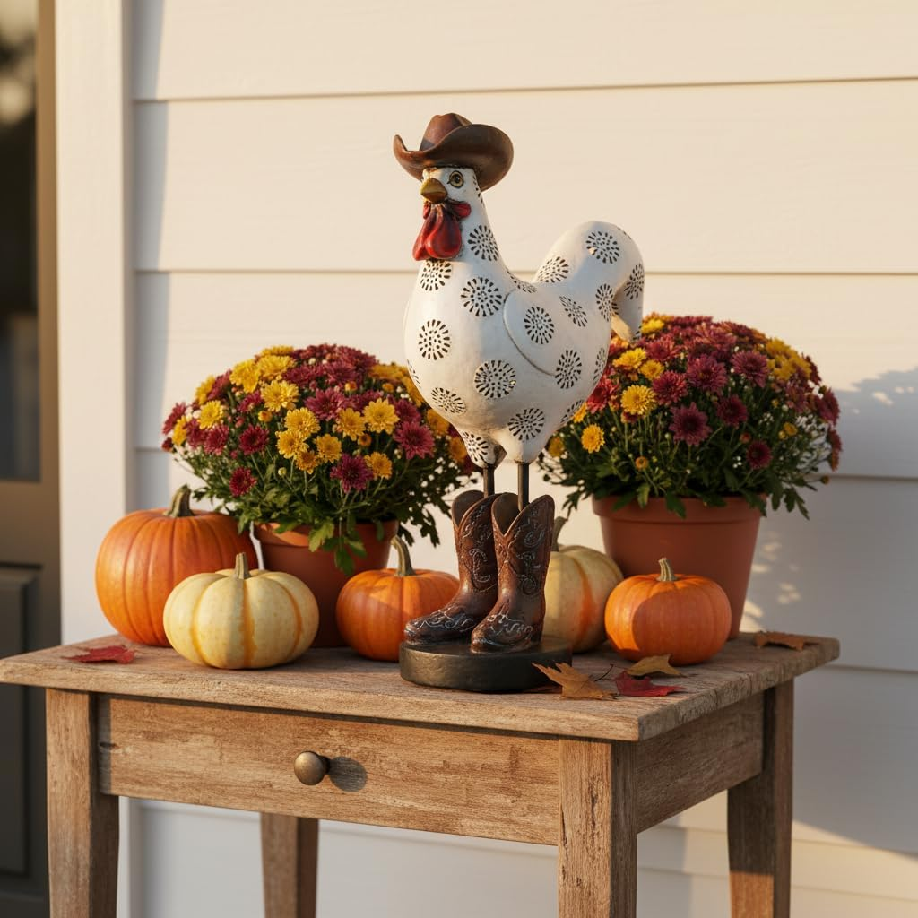 941a3fa9439c49b6a47907ba00208ada Cowboy Rooster Resin Statue - Whimsical Farm Animal Decor - Image 1