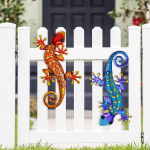 15" Iridescent Metal & Glass Gecko Wall Art (Set of 2)