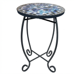 12" Blue Mosaic Outdoor Side Table - Ceramic Tile Top with Black Metal Frame