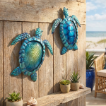 Coastal Metal Turtle Wall Art 10"- Ocean Themed Hanging Sculptures | Indoor/Outdoor Decor