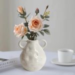 6.3″ White Ceramic Vase Double Handle – Modern Farmhouse Centerpiece