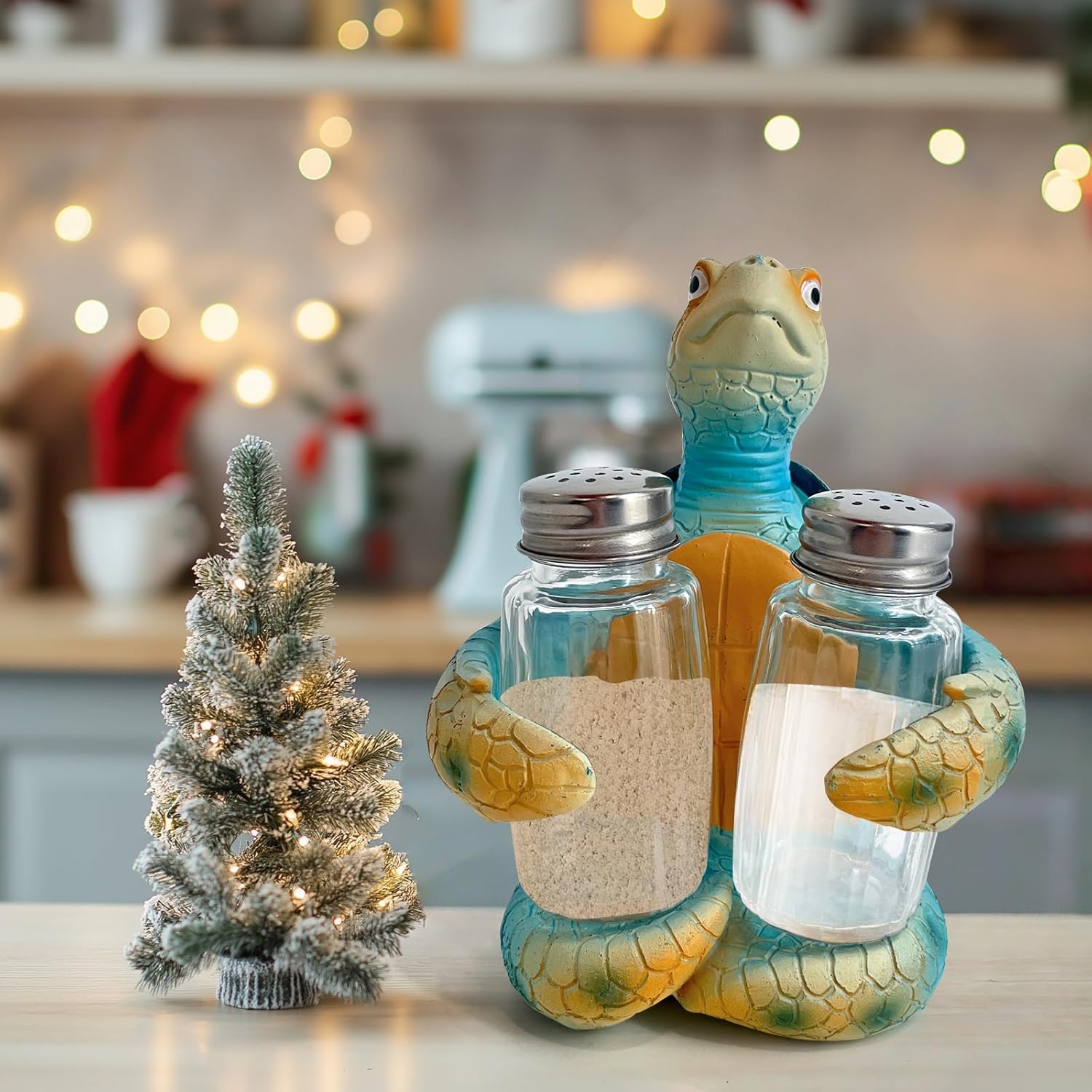 71ECWUAK+TL._AC_SL1500_ Sea Turtle Decor Salt and Pepper Shaker Set (Blue And Yellow) - Image 1