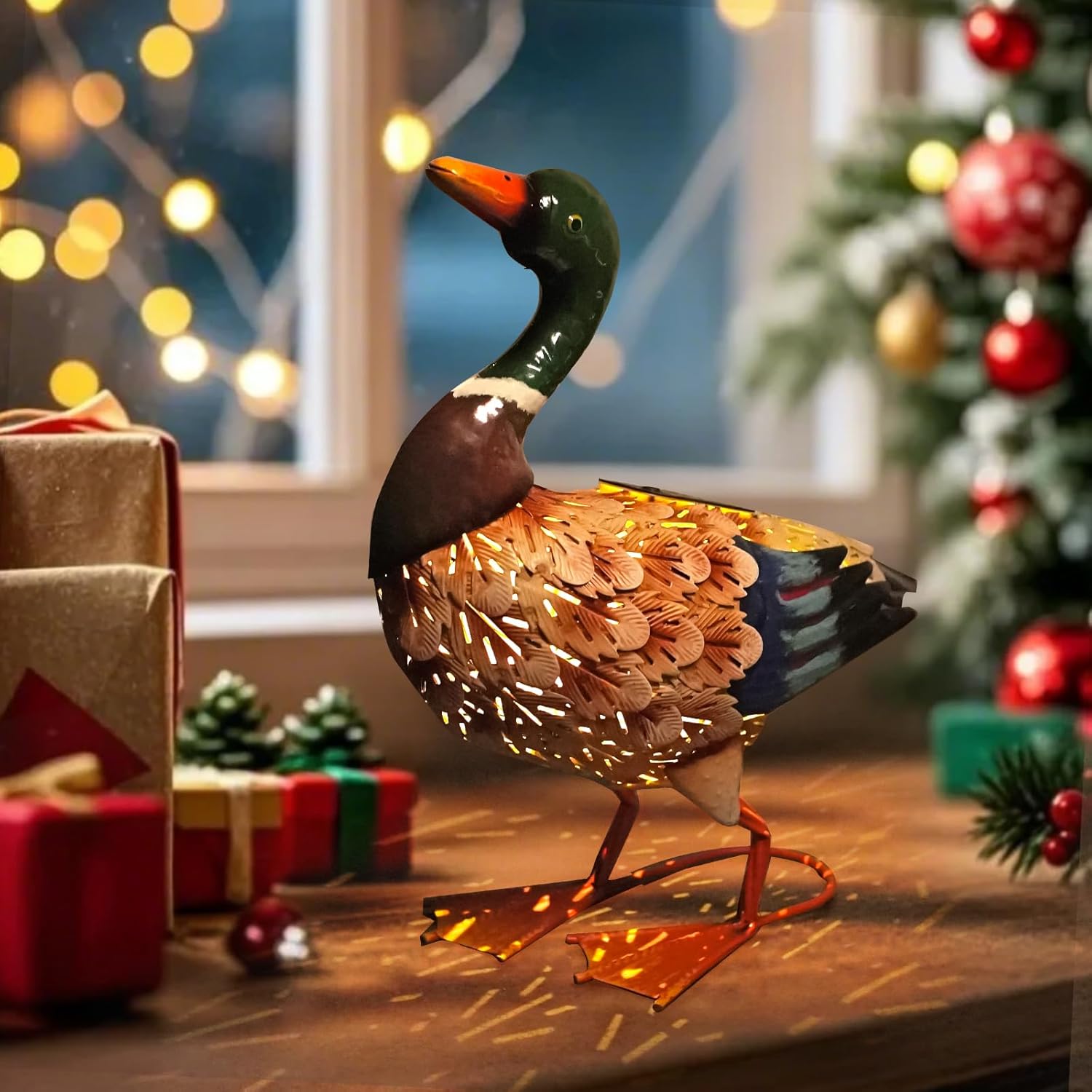 71MlJUSyoGL._AC_SL1500_ Solar Mallard Duck Statue (Yellow And Green) - Image 1