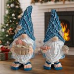 Beach Garden Gnomes Statues (Set of 2,Blue & White)
