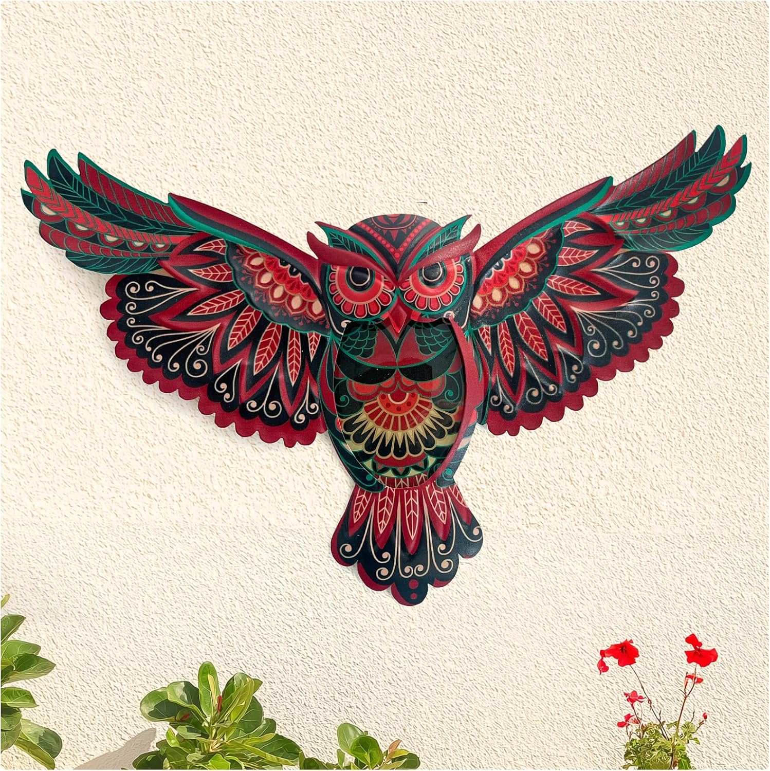 81NMPB0l18L._AC_SL1500_ 15" Boho Owl Wall Decor - Glass & Metal Wall Art - Image 1