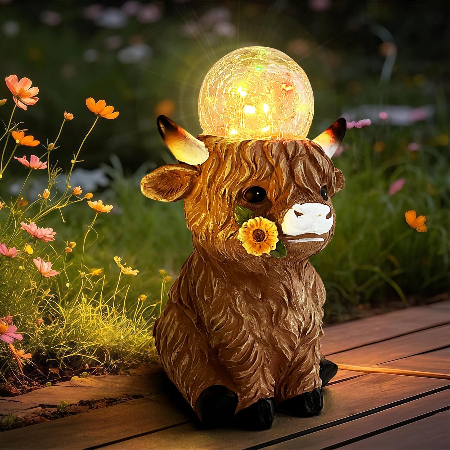 81Rhybmaa1L._AC_SL1500_ Solar Highland Cow Garden Statue - Color-Changing Crackle Ball Lights - Image 1
