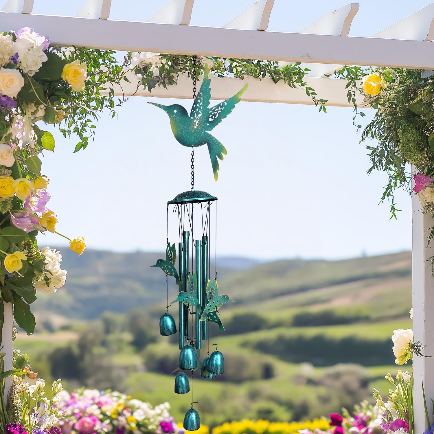 81gx+H036gL._AC_SL1500_ Blue Hummingbird Metal Wind Chimes - Image 1