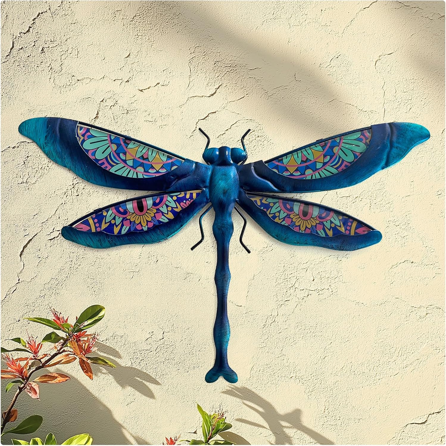 91TPw28irJL._AC_SL1500_ Bohemian Dragonfly Metal Wall Art – Metal & Glass Decor - Image 1