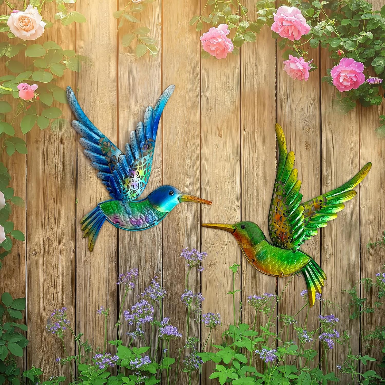 91vciw+2tWL._AC_SL1500_ 12″ Metal Hummingbird Wall Art (Set of 2, Blue-Green) - Image 1