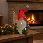 10″ Light-Up Gnome Holding Christmas Tree (Red)