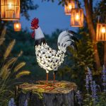 16″ Solar Rooster Statue (White&Black)