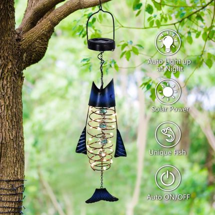 blue fish solar light auto on at night garden decor